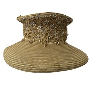 Shellie McDowell Gold Metallic Lace Rhinestone Wide Brim Church Derby Hat